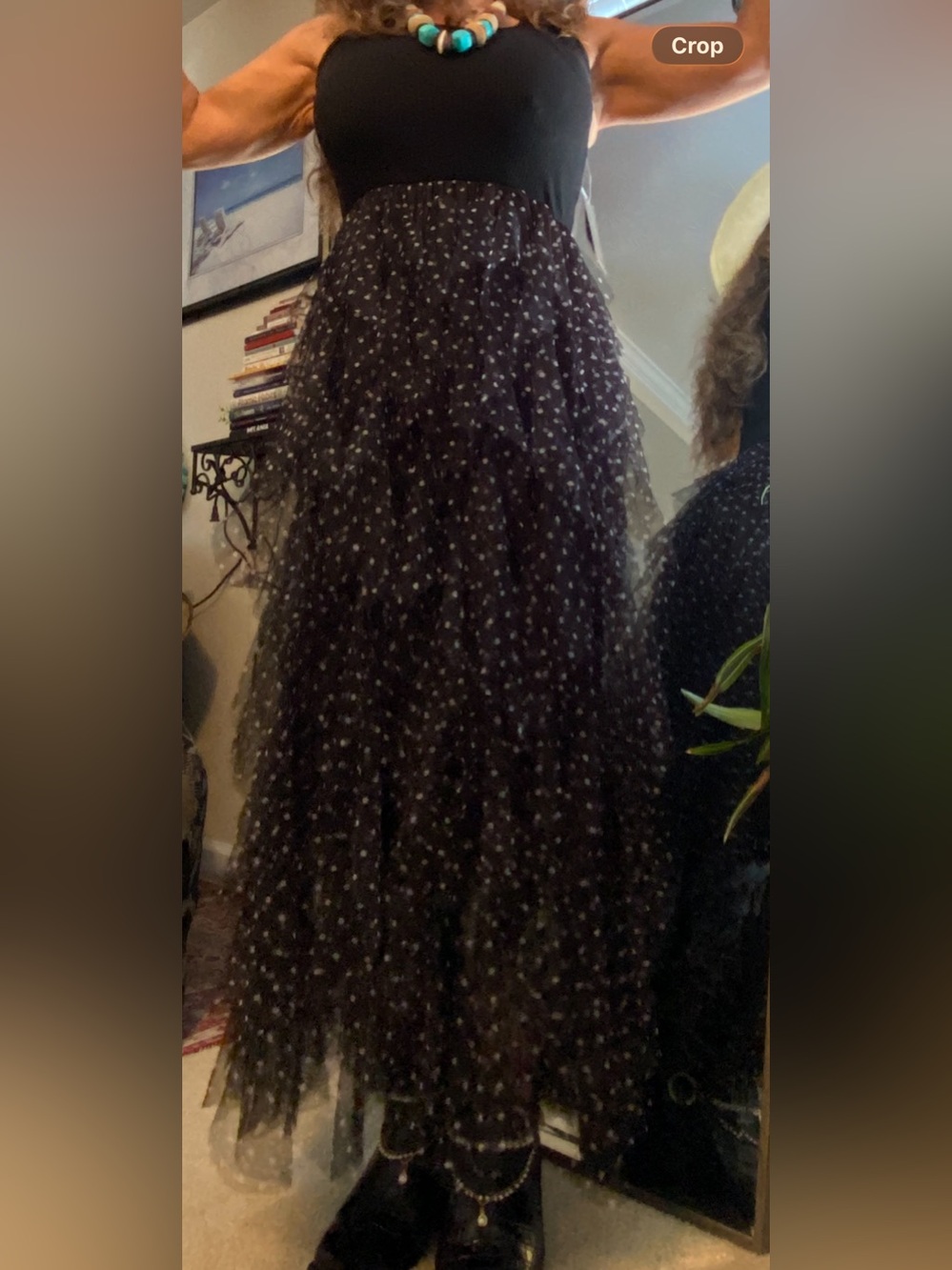 The black polka dot tiered tulle maxi dress Skirt was only wore for the picture - Picture 5 of 6